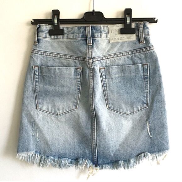ONE TEASPOON High Waisted Denim Jean Mini Skirt Distressed Raw Hem Blue 23 - Picture 3 of 5